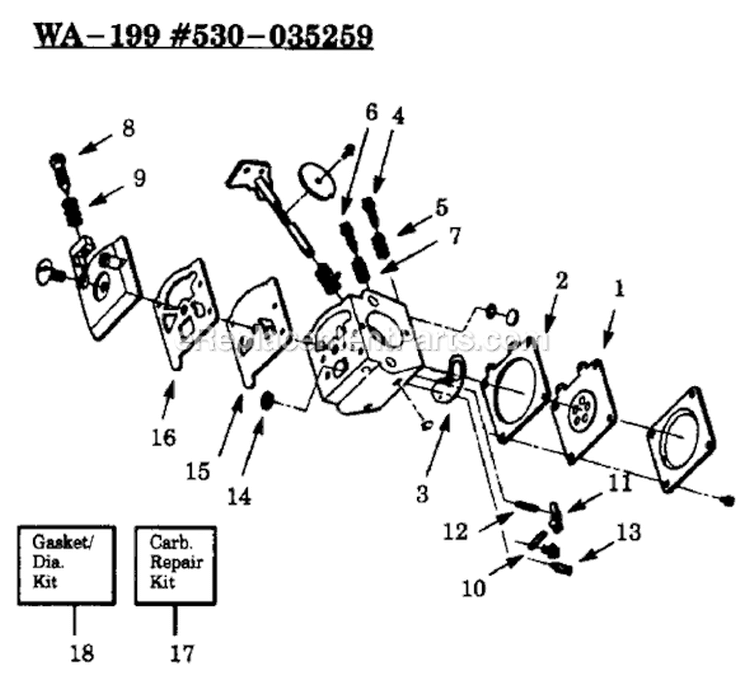 Page A Diagram and Parts List for GTI17  Weed Eater Trimmer